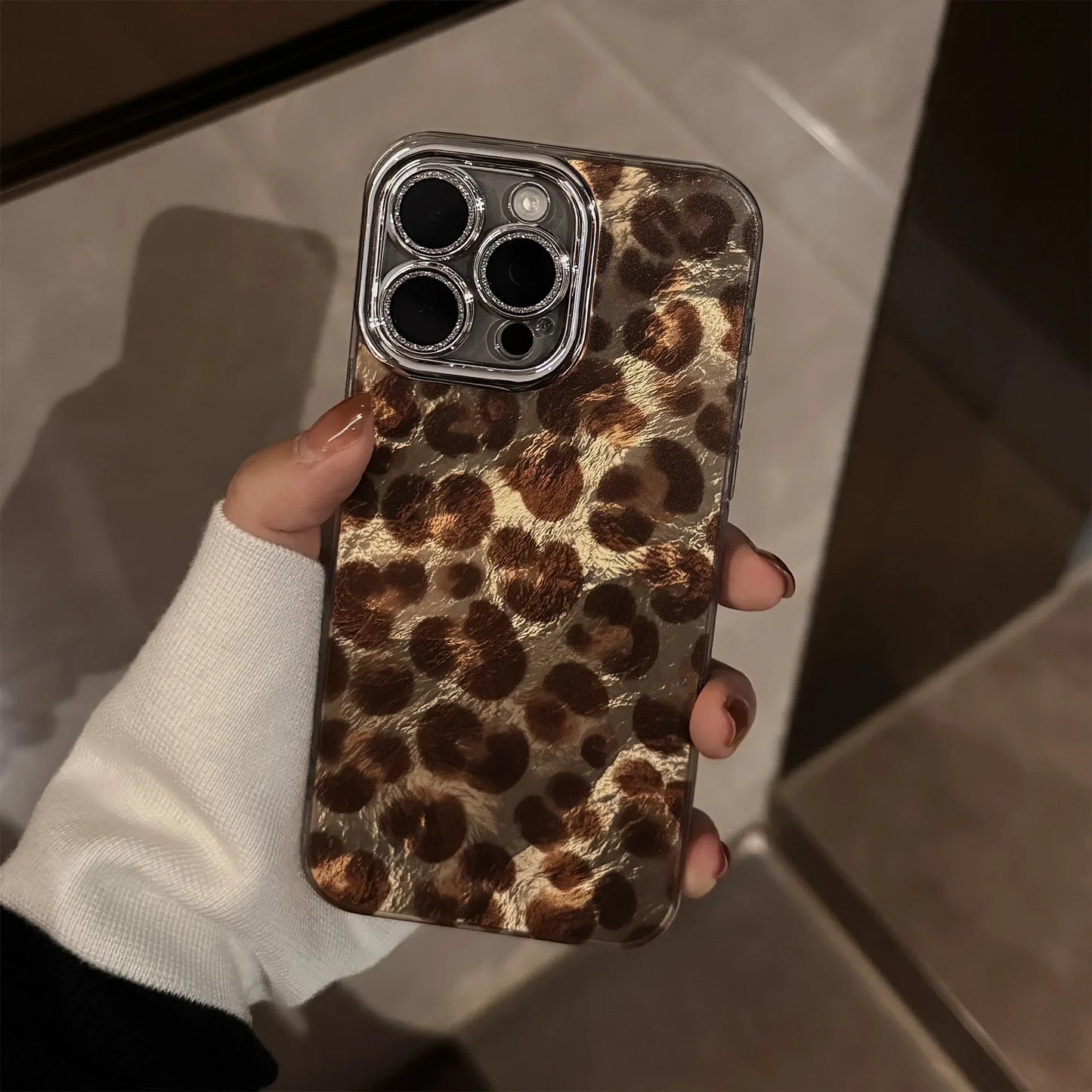 Luxury Bling Glitter Leopard Print with Lanyard Phone Case For iPhone