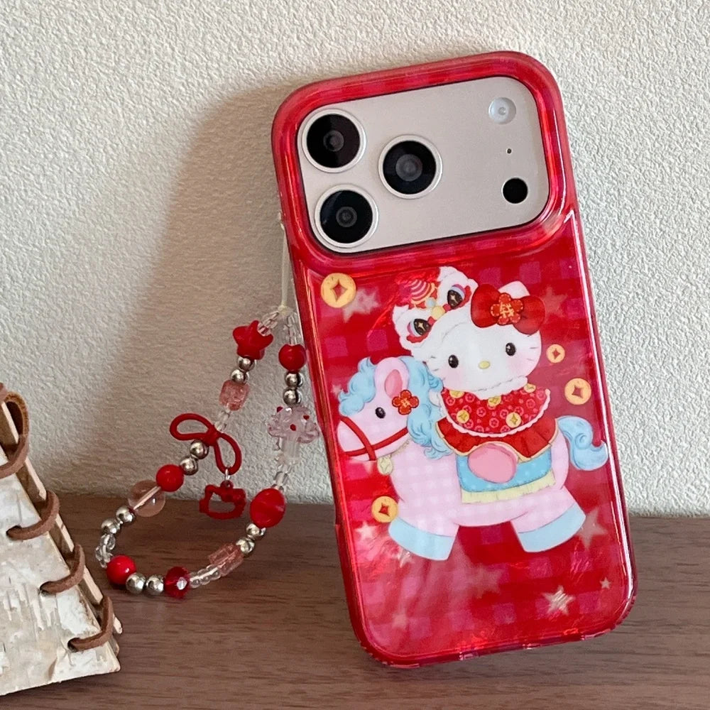 Luxury Cute Double Red Layer Printed Pony Kitty Hot Sale Phone Case For iPhone