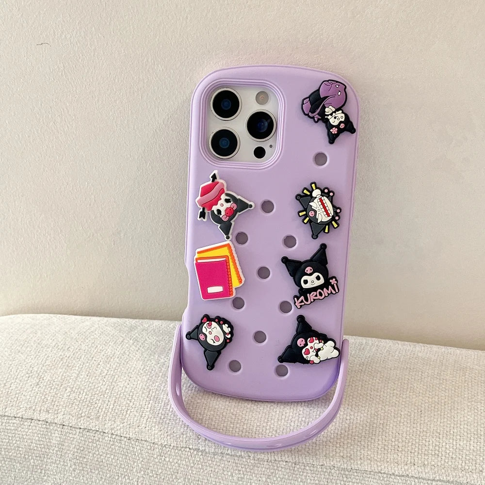 Cute DIY Hole Phone Case With Wrist Strap Detachable Cartoon Soft Silicone Phone