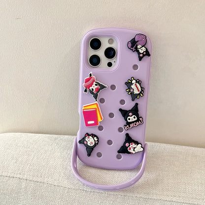 Cute DIY Hole Phone Case With Wrist Strap Detachable Cartoon Soft Silicone Phone