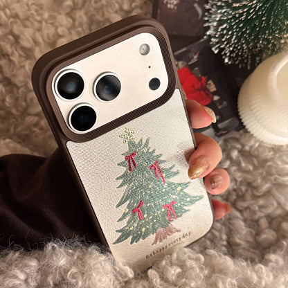 Korean Bowknot Christmas Tree Pattern Leather Texture Phone Case For iPhone