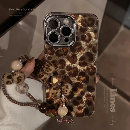 Luxury Bling Glitter Leopard Print with Lanyard Phone Case For iPhone
