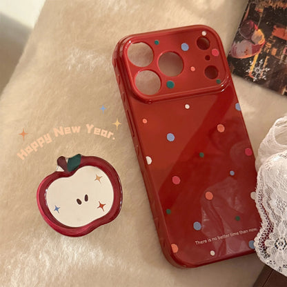 Korean Colorful Polka Dot Cartoon Red Apple Mirror Bracket Phone Case For iPhone