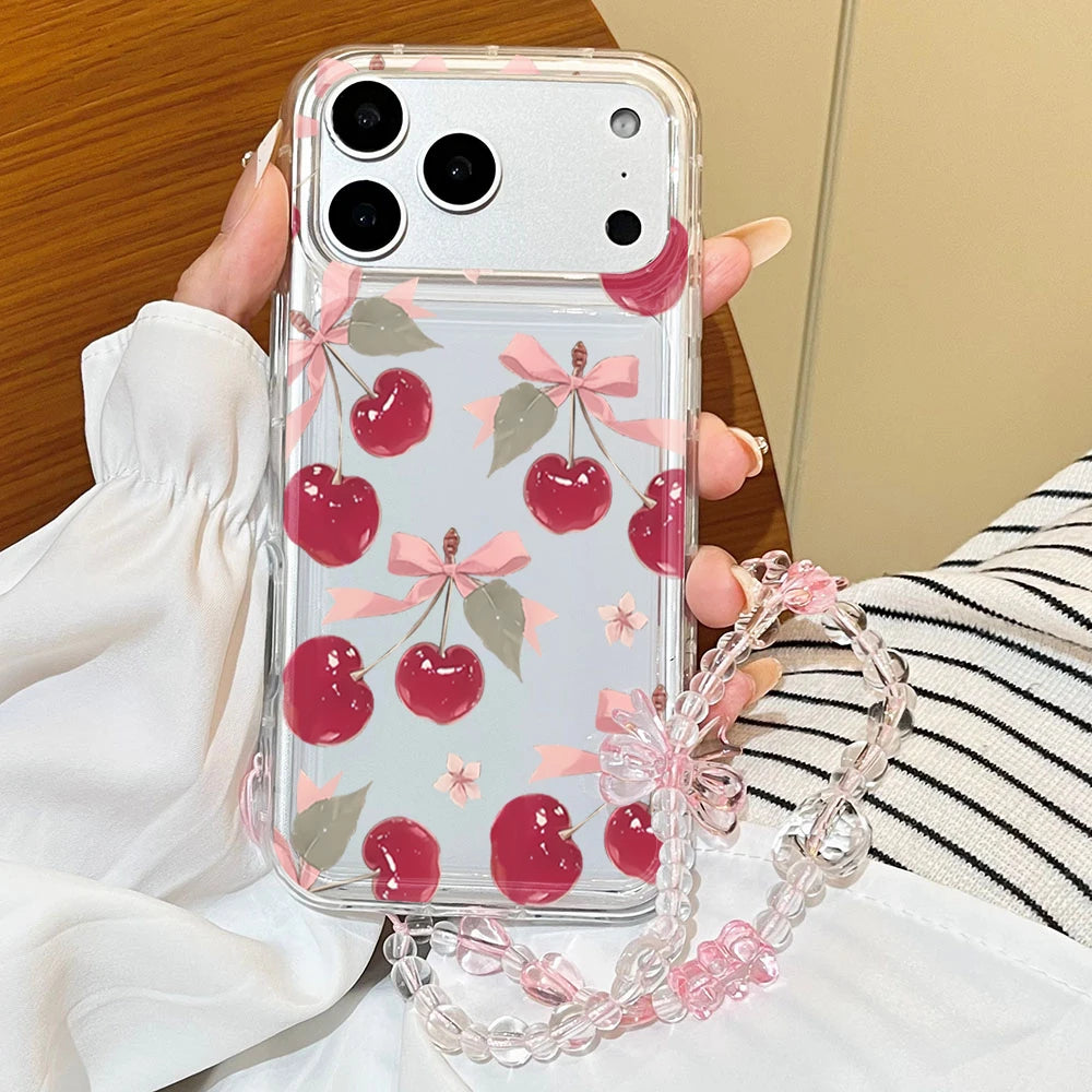 Pink Sweet Cherries Transparent Phone Case For iPhone