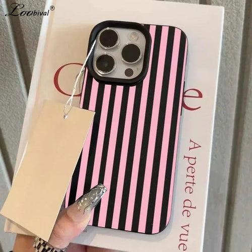 Luxury Double Color Contrast Stripe Case For iPhone