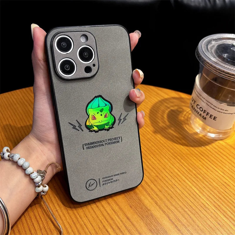 Anime Cartoon Bulbasaur Laser Leather Texture Phone Case For iPhone