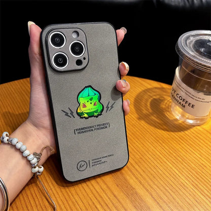 Anime Cartoon Bulbasaur Laser Leather Texture Phone Case For iPhone