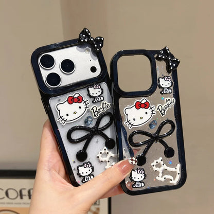Luxury Cute Cartoon Glitter Powder Bow Sanrio Hello Kitty Phone Case For iPhone