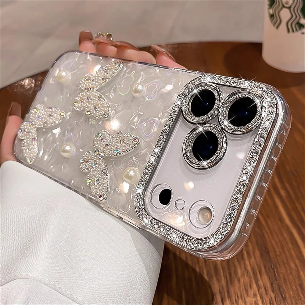 Luxury Diamond Butterfly Clear Phone Case For iPhone
