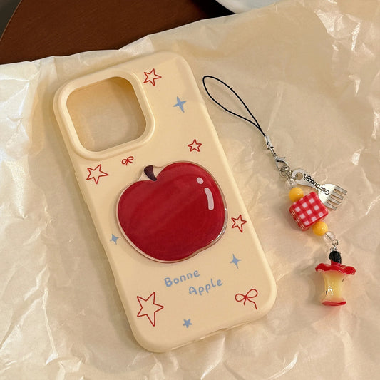 Korean 3D Cartoon Red Apple With Fork Apple Core Pendant Soft Phone Case For iPhone