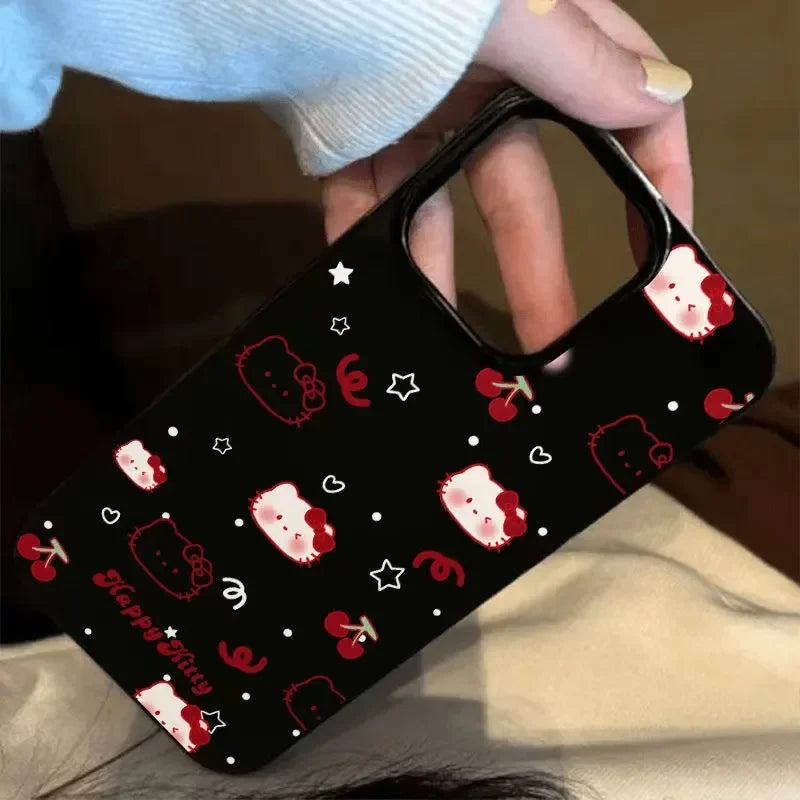 Hello Kitty Black Bow Strap Cherry Phone Case For iPhone