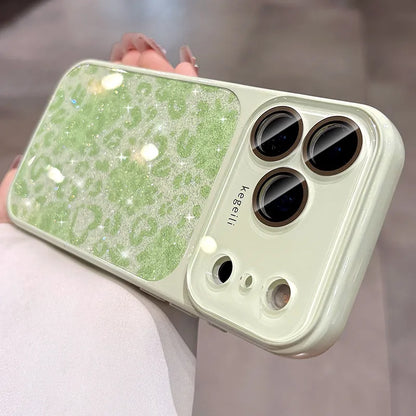 Glitter Leopard Print Wrist Strap Case  For iPhone