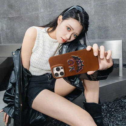Retro Embroidery Genuine Leather Phone Case For iPhone