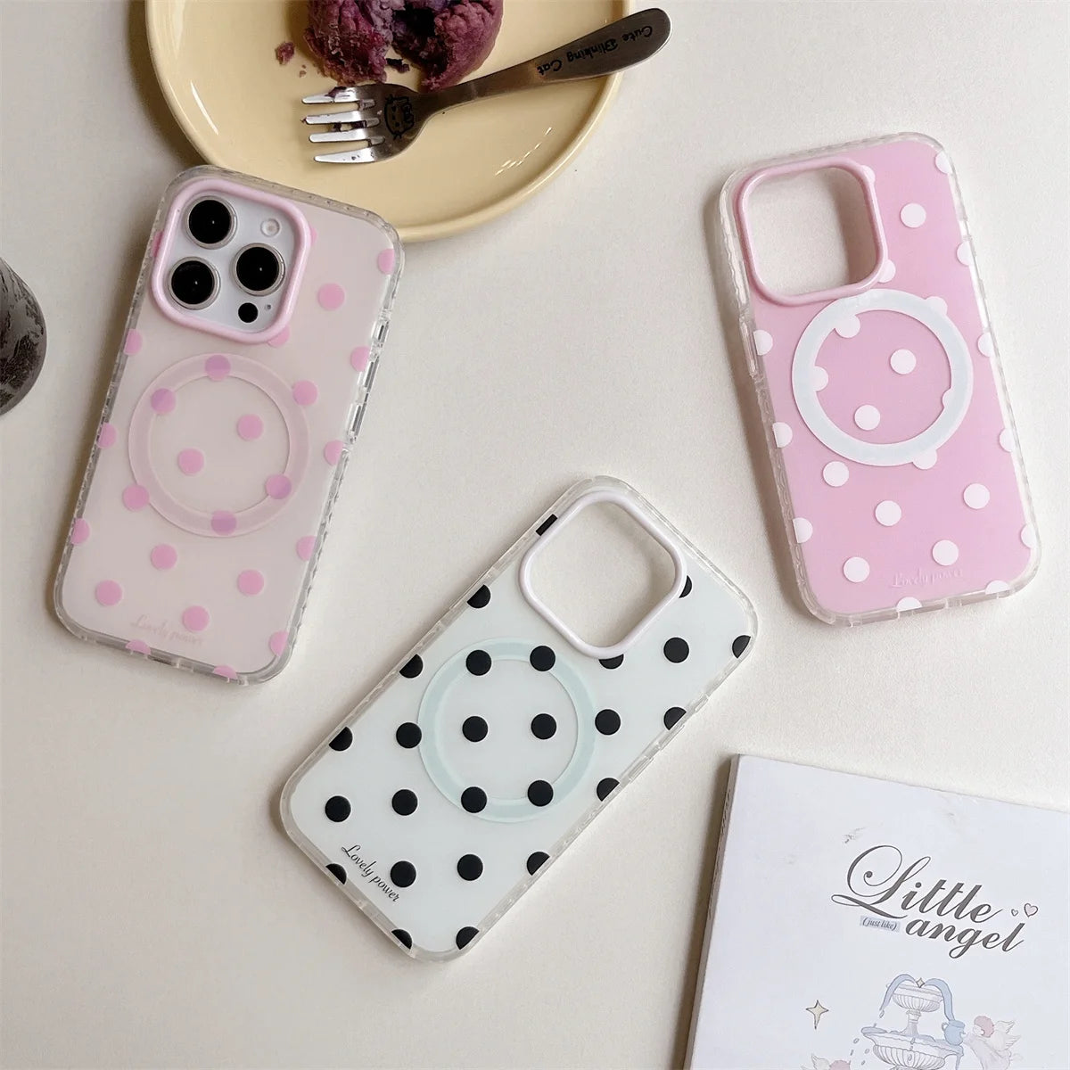 Fashion Simple Pink Polka Dot Magnetic Phone Case For iPhone