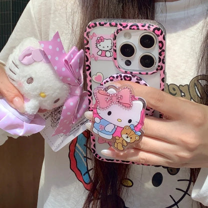 Luxury leopard Cute Hello Kitty Bear Magsafe Wireless Charge Case For iPhone