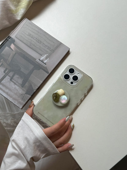 Simple & Elegant Light Green 3D Pearl and Jade-like Stand Protective Case