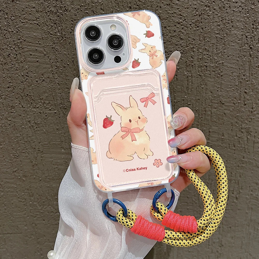 Cute Rabbit Card Slot Bag Holder Phone Case For iPhone