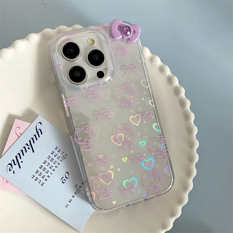 Hello Kitty Bow Stand Purple Bow Phone Case For iPhone