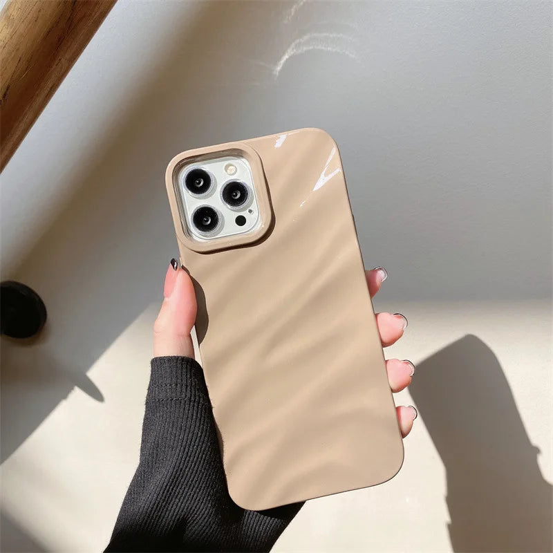 Luxury Solid Color Fold Wrinkle Wavy Phone Case For iPhone