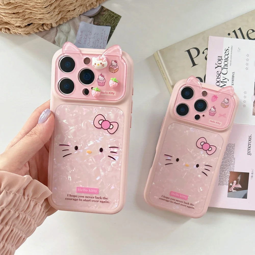 Fashion 3D Cute Pink Cartoon Sanrio Hello Kittty Bow Cat Ears Phone Case For iPhone