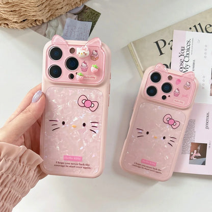 Fashion 3D Cute Pink Cartoon Sanrio Hello Kittty Bow Cat Ears Phone Case For iPhone