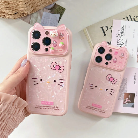 Fashion 3D Cute Pink Cartoon Sanrio Hello Kittty Bow Cat Ears Phone Case For iPhone