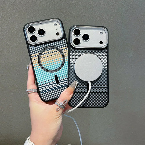 Luxury Colorful Striped Carbon Fiber Texture Magnetic Phone Case For iPhone
