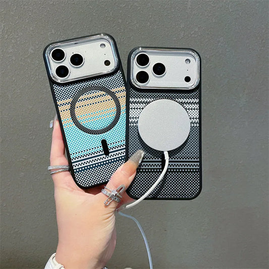 Luxury Colorful Striped Carbon Fiber Texture Magnetic Phone Case For iPhone