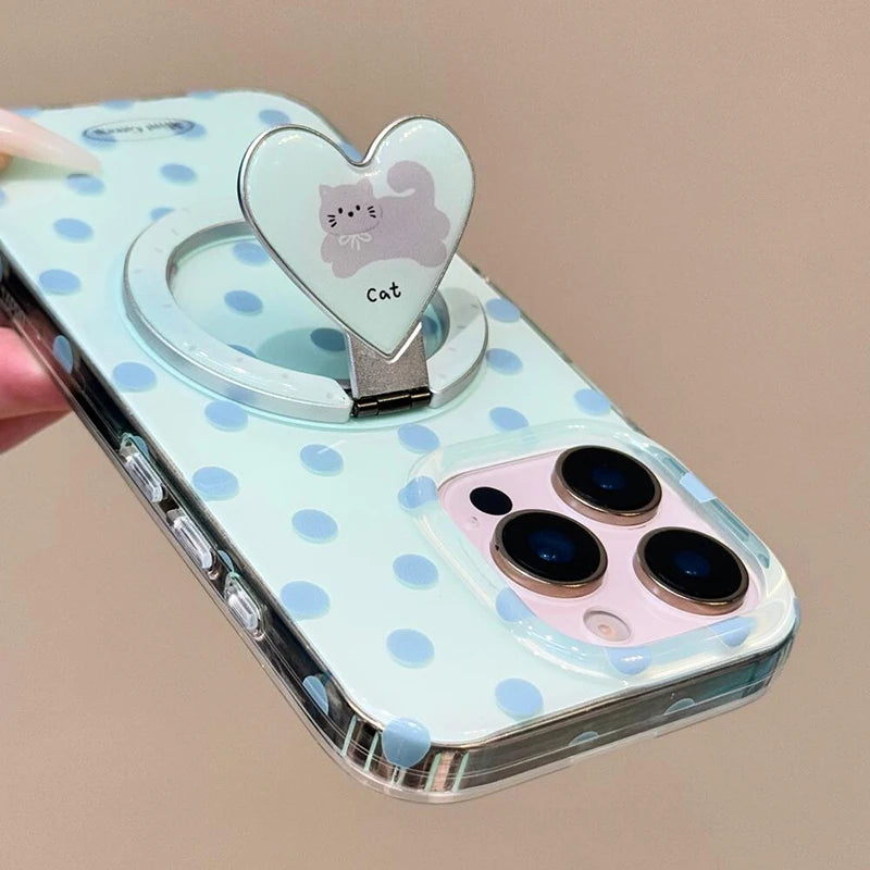 Mint Green Polka Dot Magnetic Holder Stand Phone Case