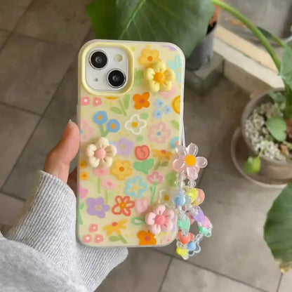 Oil Painting Flower Design With Lanyards Phone Case For iPhone