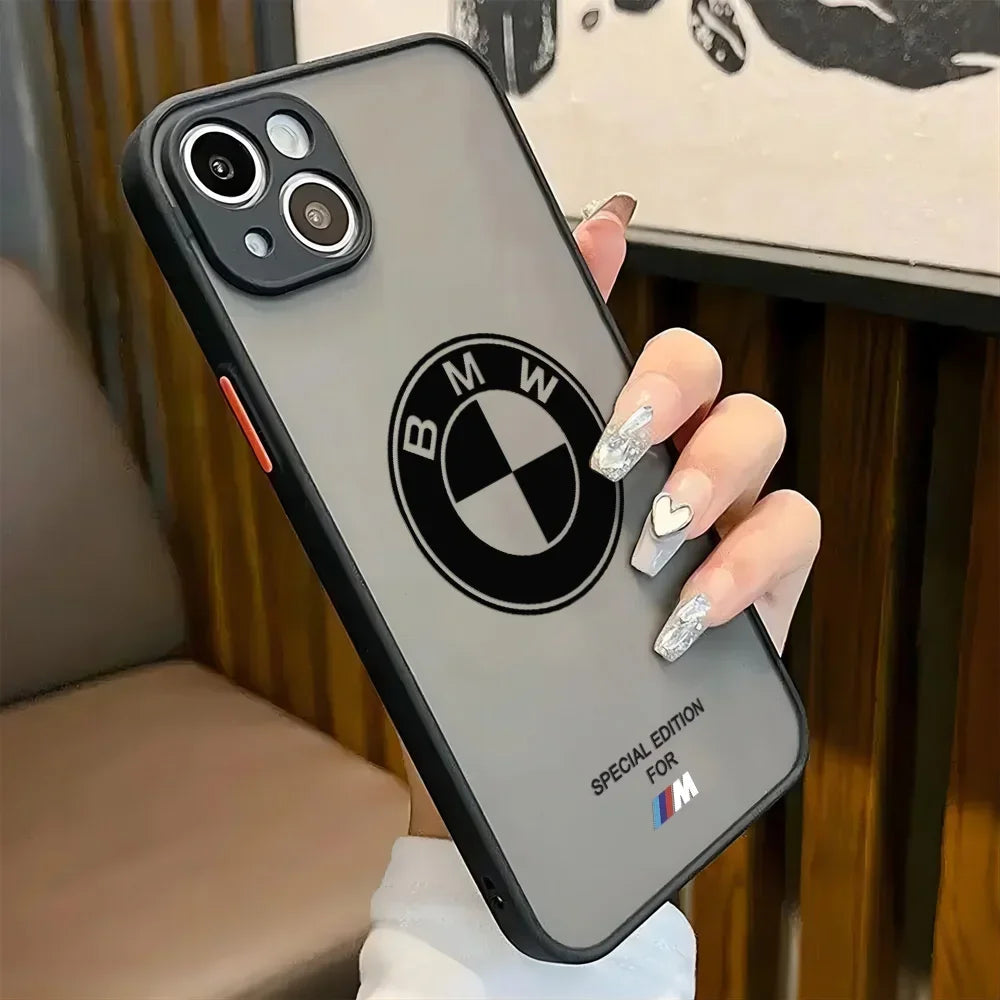 Luxury Phone Case Matte Transparent BMW Back Cover For iPhone