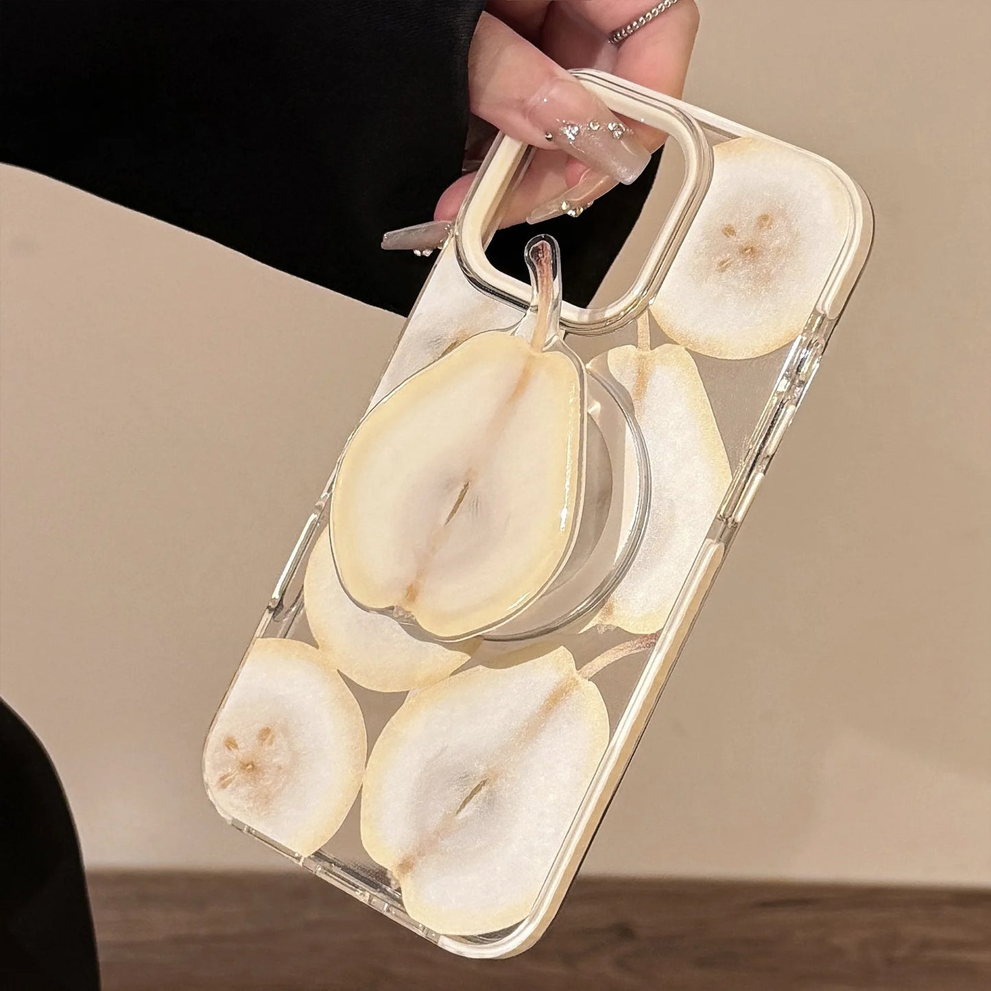 Korean Cartoon Fruit Pear Bracket Magnetic Phone Case For iPhone