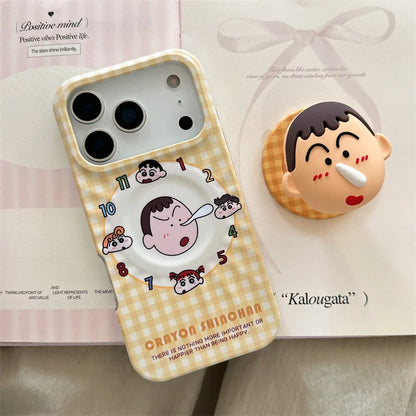 Korean Cute Clock Plaid Pattern Magnetic Phone Case For iPhone