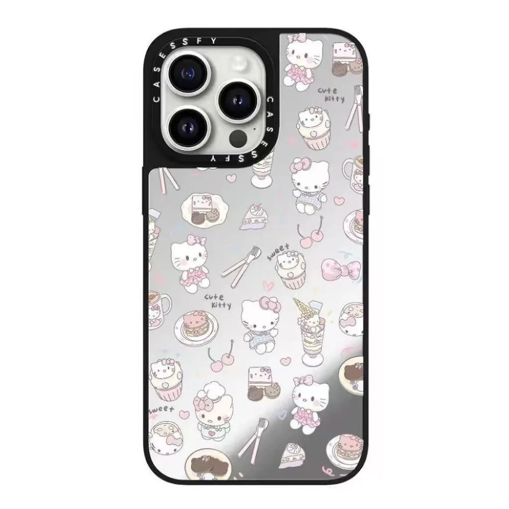 Creative Light Luxury Cute Cartoon Cat Hard Mirror Phone Case For iPhone