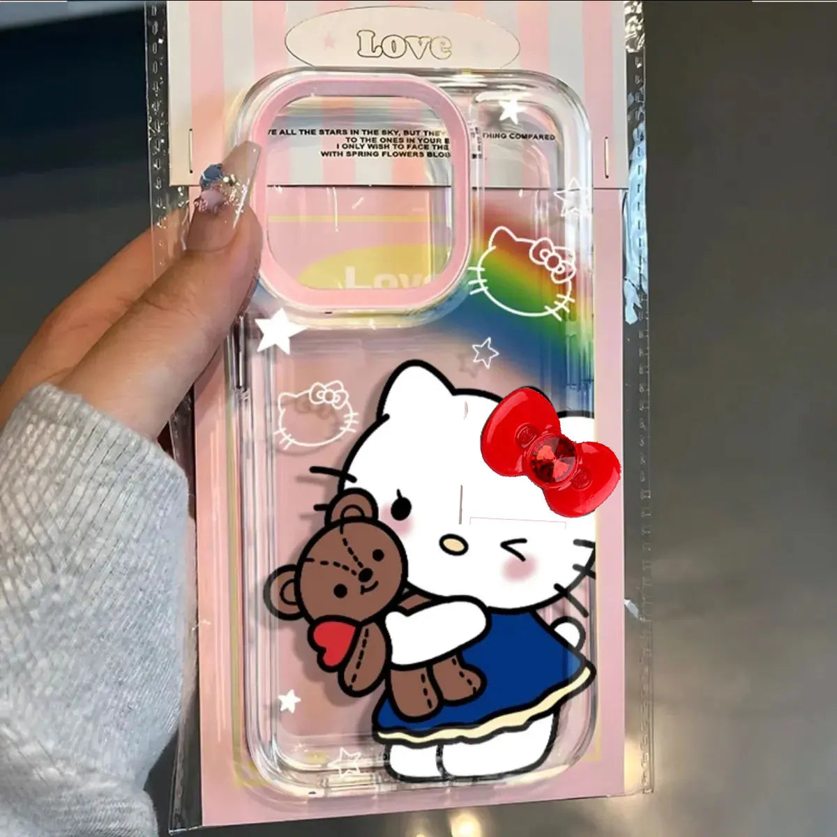 Hello Kitty Bow Rainbow Bear Phone Case For iPhone