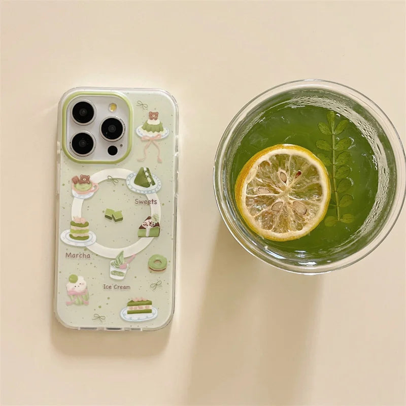 Cute Matcha Cake Magnetic Stand Phone Case