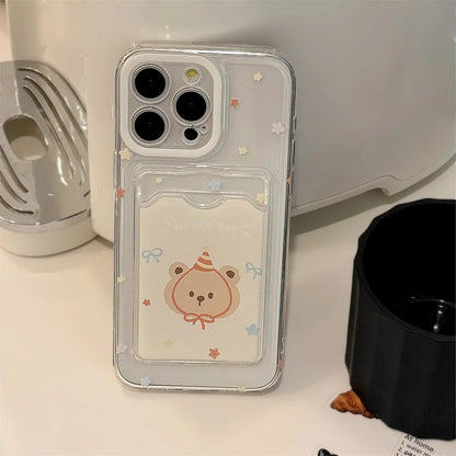 Lovely Cartoon Bear Card Package Phone Case With Stand Holder For iPhone