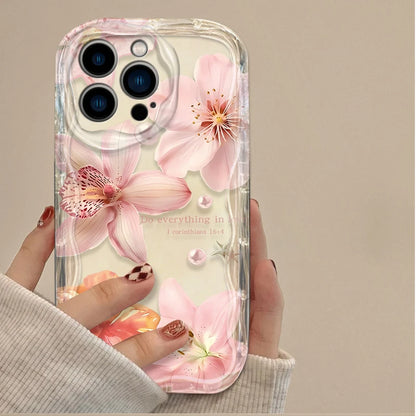 Retro Pink Lily Flower 3D Wave Phone Case  For iPhone