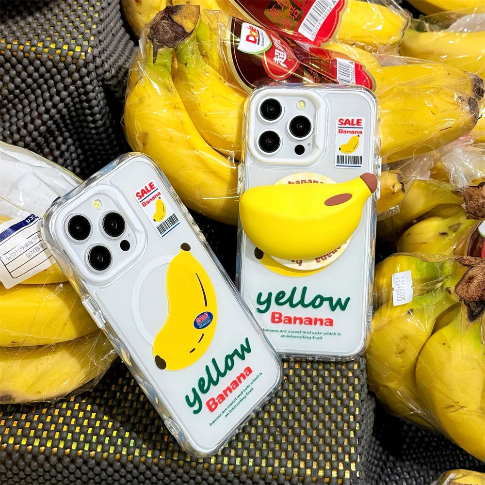 Kawaii Cartoon Banana Magnetic Stand Phone Case