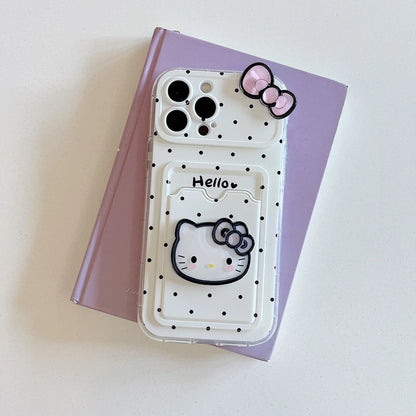 Cartoon Hello Kitty Bow Pendant Cute Polka Dot Phone Case For iPhone