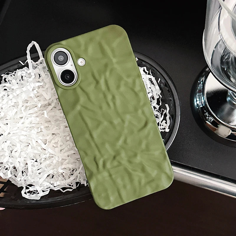 Army Green Wrinkled Pattern Matte Back Phone Case