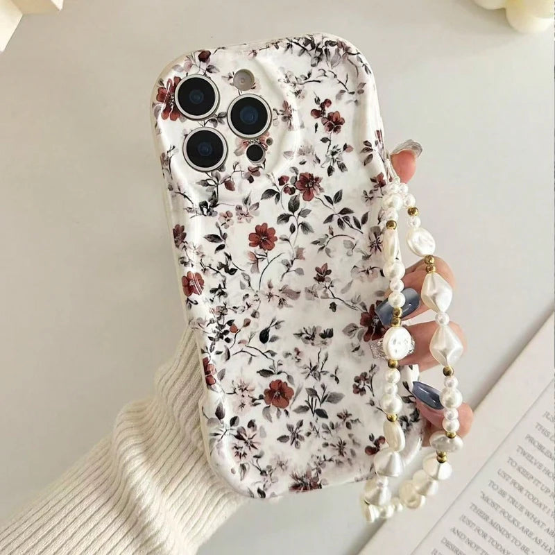 Cute Flowers Pattern Cream Wavyedge Phone Case For iPhone
