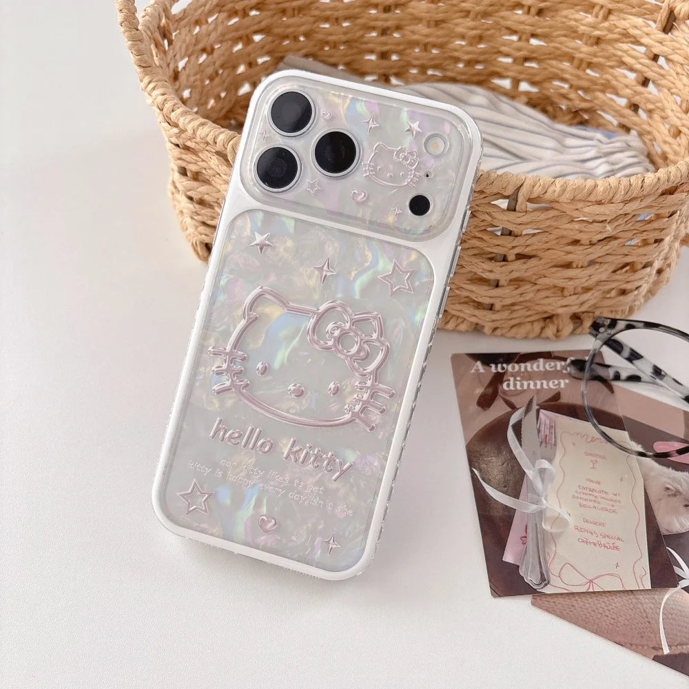 Korean Cute Cartoon Sanrio Hello Kitty 3D Beige Embossed Shockproof Phone Case For iPhone