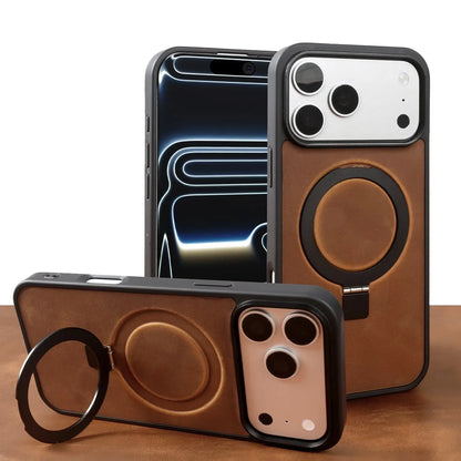Magnetic Rotating Bracket Genuine Leather Phone Case For iphone