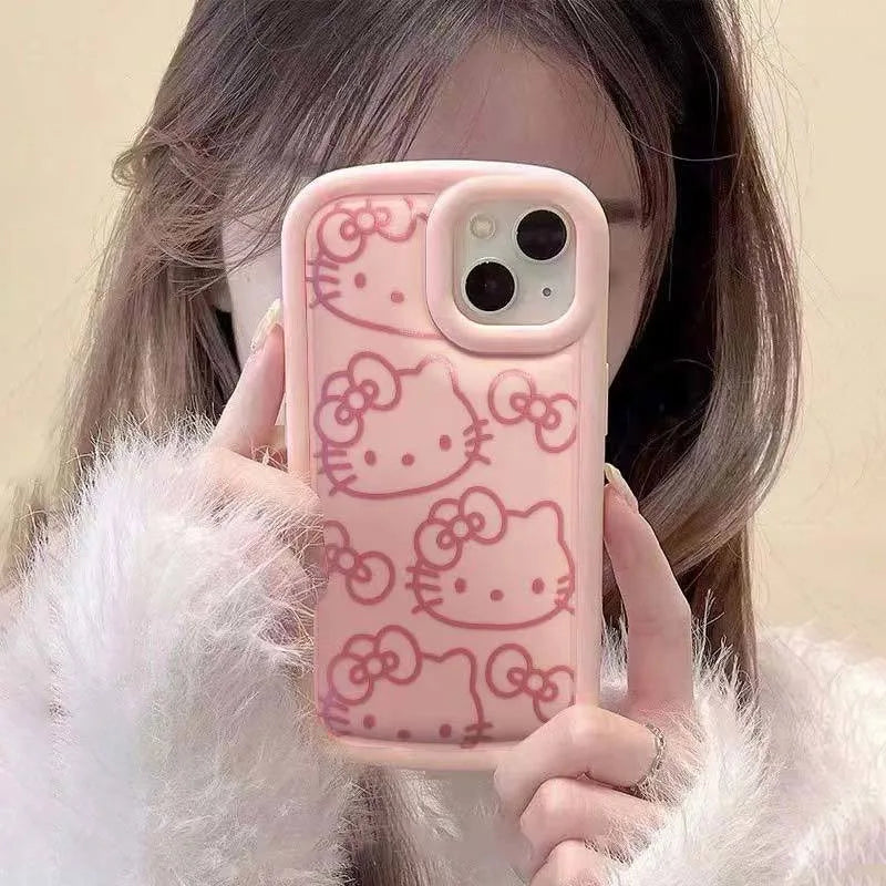 Hello Kitty Ins Pink Girl Line KT Phone Case For iPhone