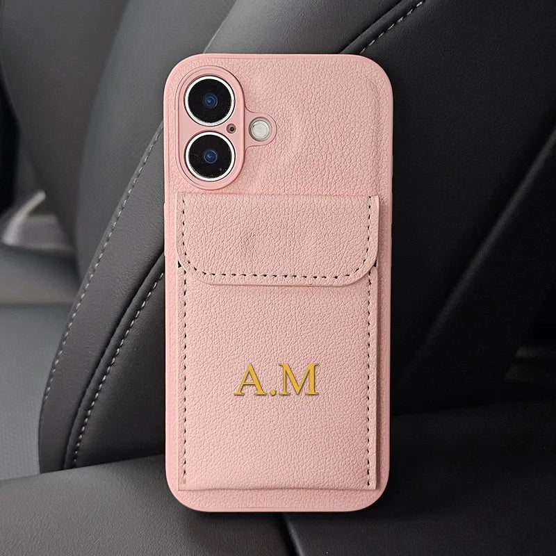 Custom Initials Name Letter Card Bag Leather Case For iPhone