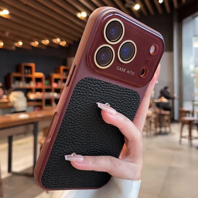 Luxury Lichee Leather Large Window Case For iPhone