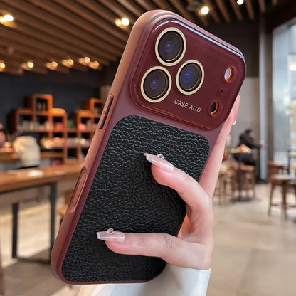Luxury Lichee Leather Large Window Case For iPhone