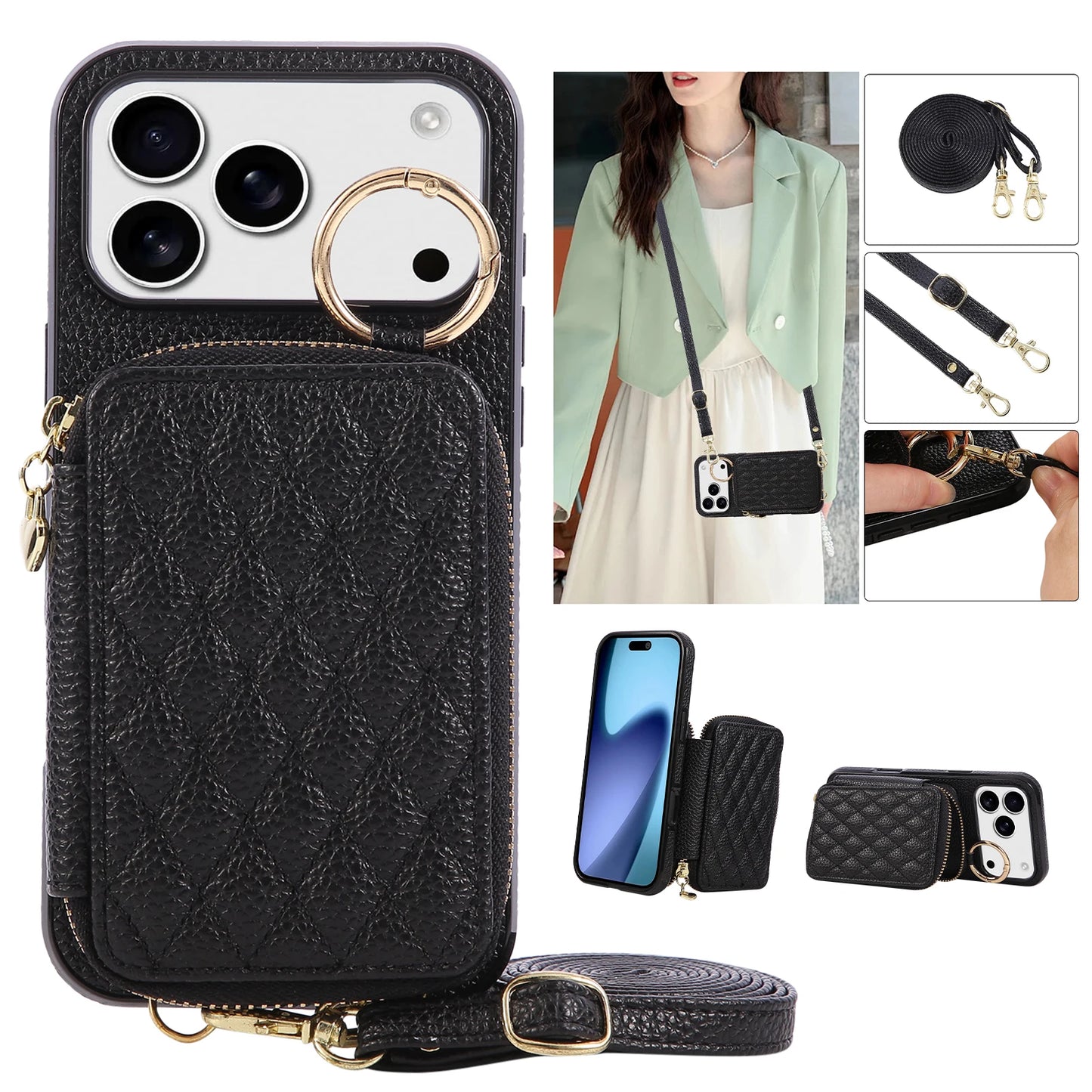 Leather Crossbody Lanyard Phone Case  For iPhone