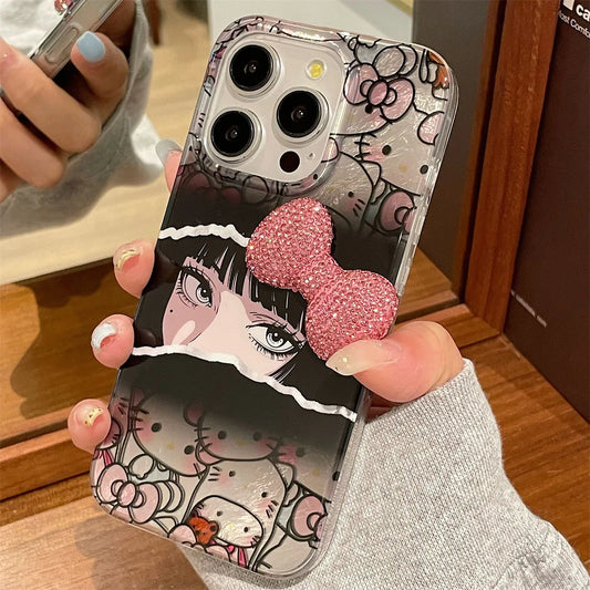 Mangirl Full Screen Hello Kitty Bow Phone Case For iPhone